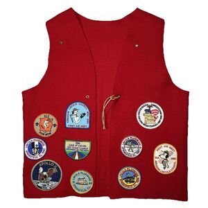 Vintage 80s Red Felt Boy Scout Vest With 17 Badges
